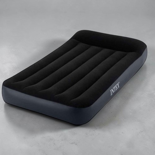 Односпальная велюровая надувная кровать Intex 191×99×25 см с встроенным насосом и подголовником