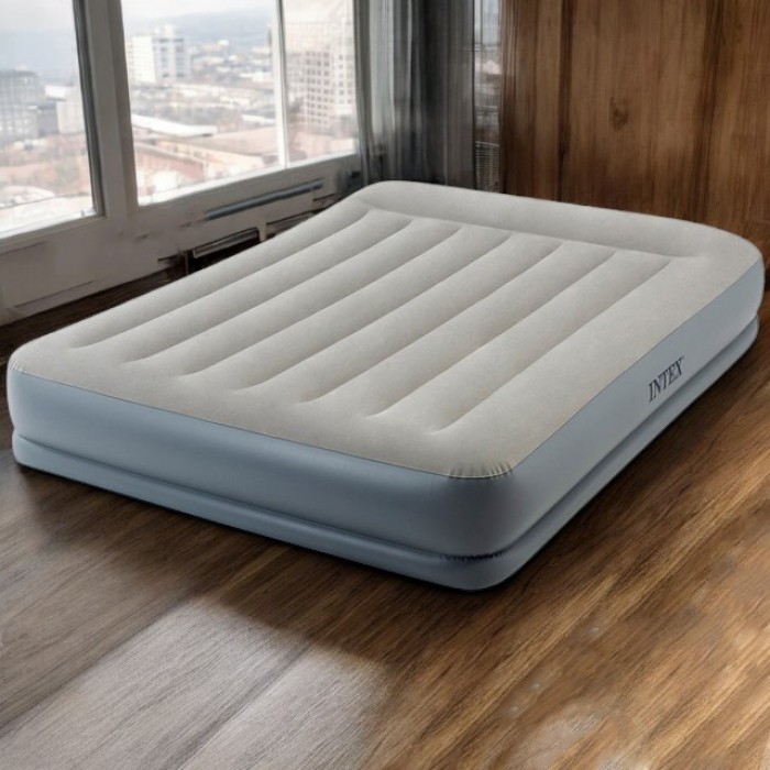 Двоспальне велюрове надувне ліжко Intex 152×203×30 см з вбудованим насосом
