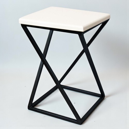 Кухонний табурет лофт «Marble» білий зі сталевим каркасом