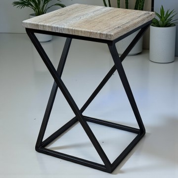 Подставка для цветов металлическая в стиле Лофт Marble черный/дуб сонома