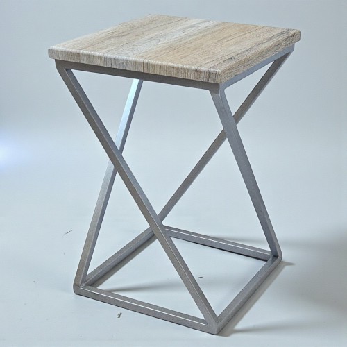 Табурет в стилі лофт «Marble» дуб Сонома/хром – металевий табурет-підставка