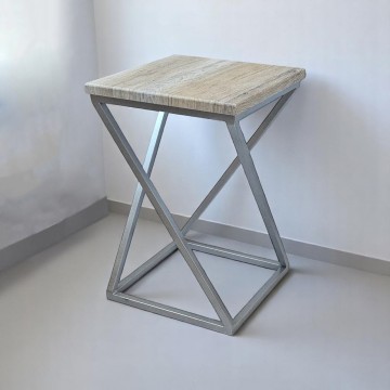Табурет у стилі лофт Marble дуб сонома | Металевий табурет-підставка Наша Ковка