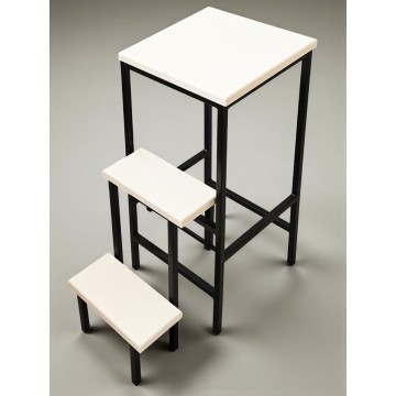 Табурет драбина Лофт на три ступені 65 см Minos чорний/білий Наша Ковка