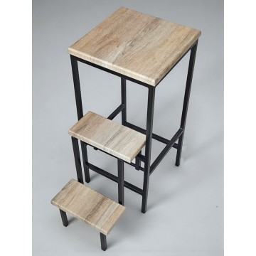 Стілець драбини Лофт на три ступені Minos чорний/дуб сонома Наша Ковка