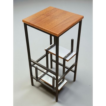 Табурет драбина барний стілець Minos чорний/горіх Наша Ковка