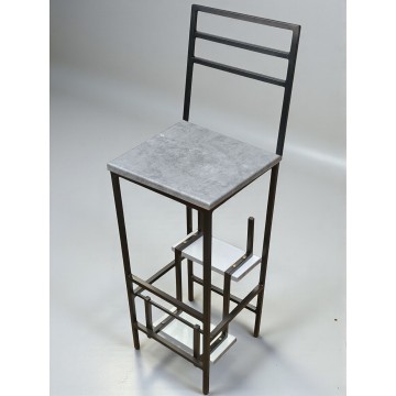 Стул стремянка на 3 ступеньки со спинкой Magnus черный/серый мрамор