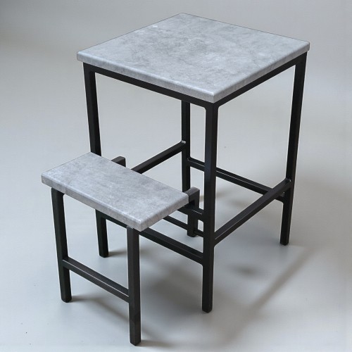 Табурет драбина на 2 сходинки чорний/сірий мармур Linus