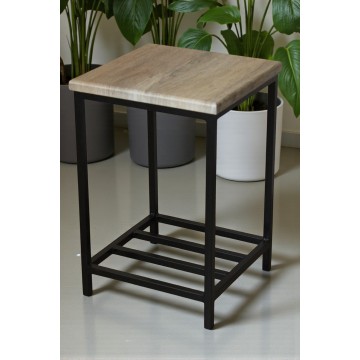 Напольная подставка для цветов из металла и МДФ лофт стиль черный/дуб сонома